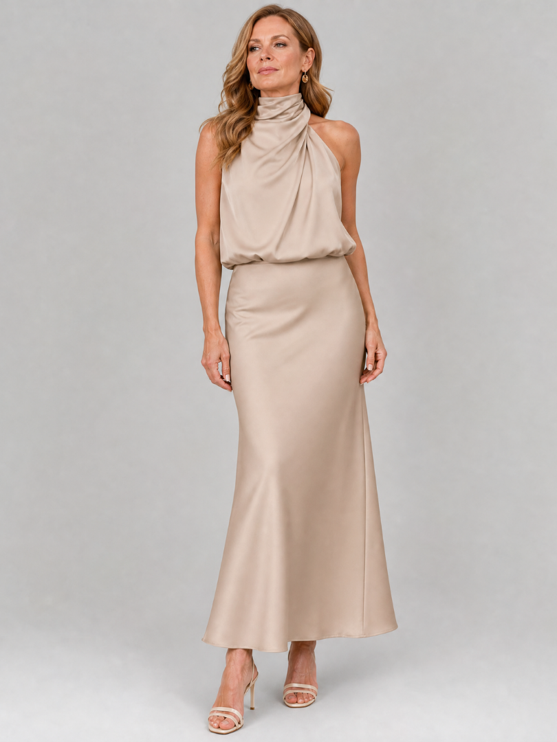 Elisa | Abito midi senza maniche con scollo drappeggiato