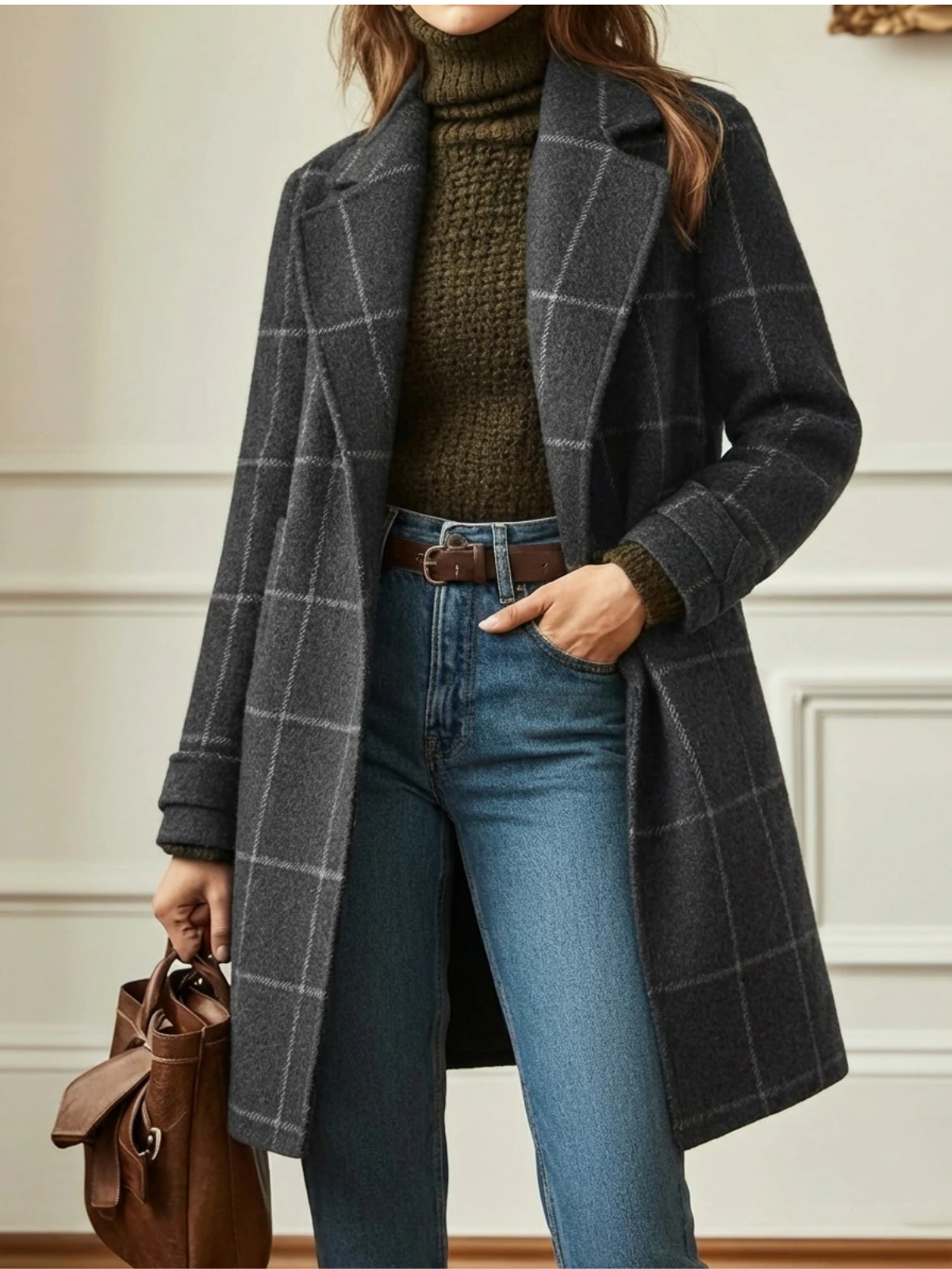 Paola | Cappotto lungo in lana a quadri senza tempo