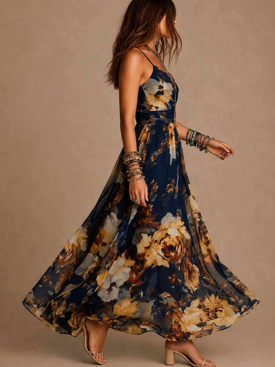 Dulce - vestito lungo floreale con spalline