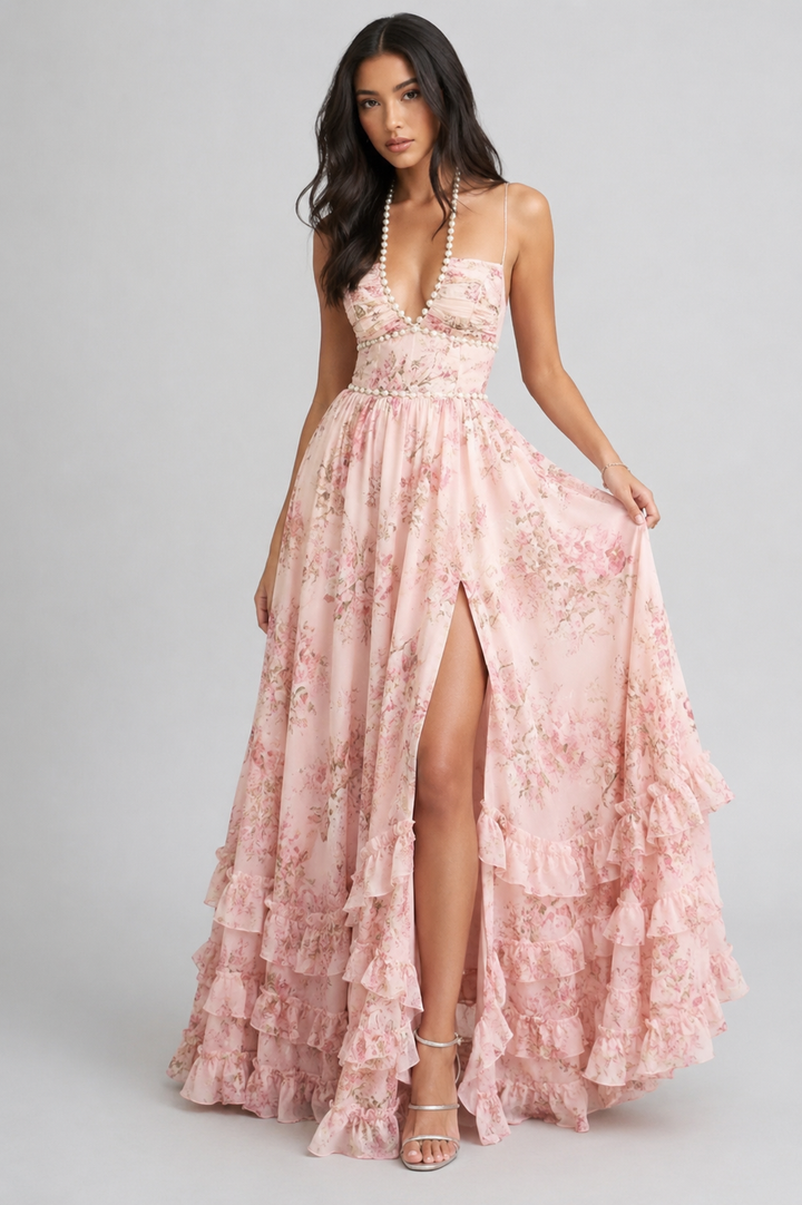 VALESKA | Abito Maxy Chic in Stile Vintage a Fiori