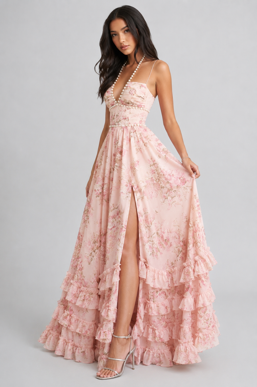 VALESKA | Abito Maxy Chic in Stile Vintage a Fiori