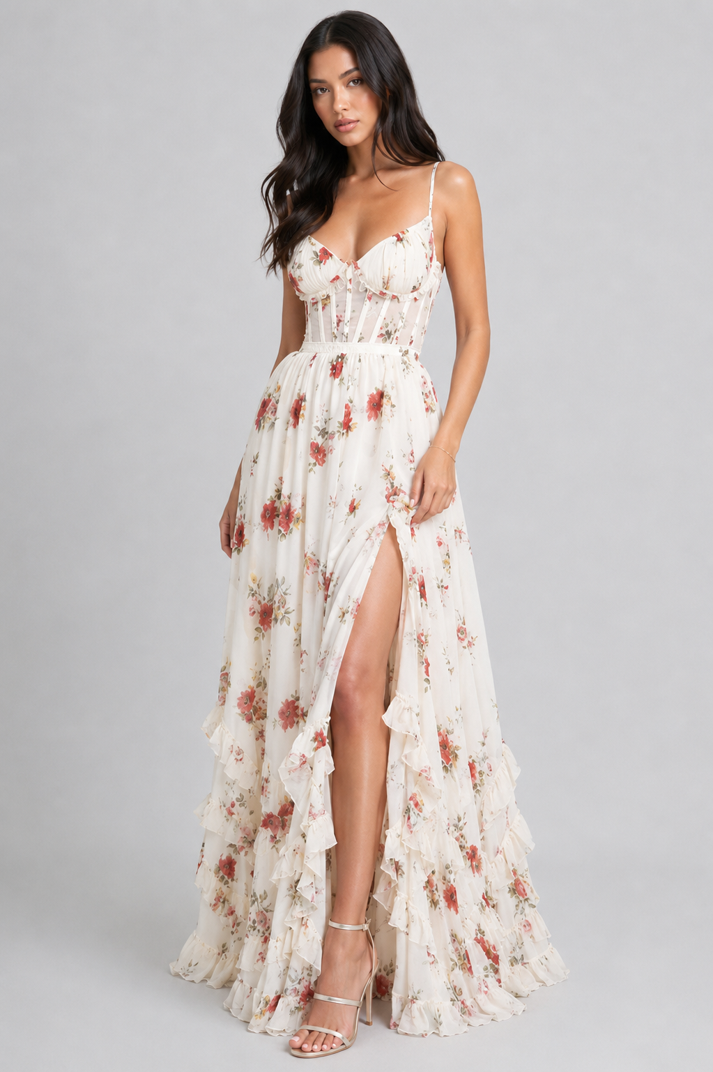 VALESKA | Abito Maxy Chic in Stile Vintage a Fiori
