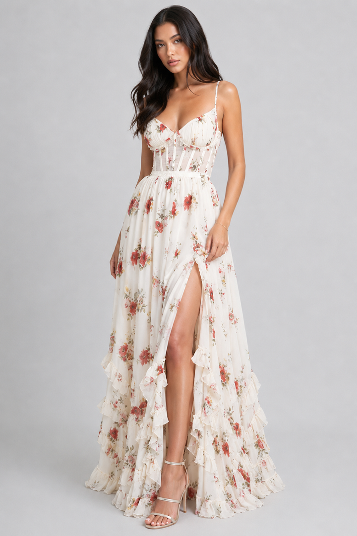 VALESKA | Abito Maxy Chic in Stile Vintage a Fiori