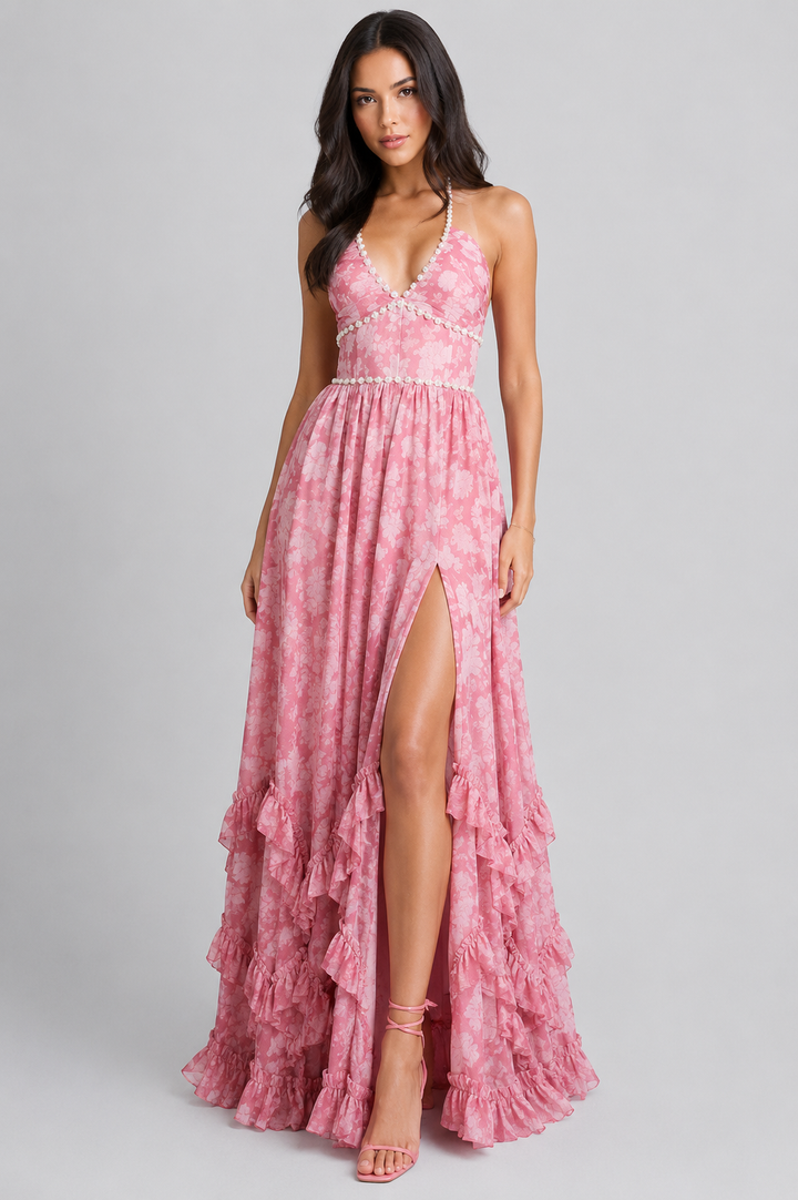 VALESKA | Abito Maxy Chic in Stile Vintage a Fiori