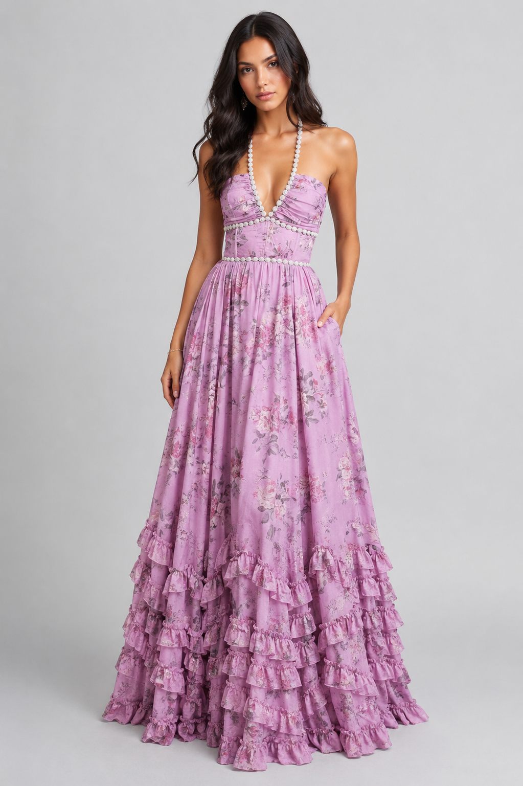 VALESKA | Abito Maxy Chic in Stile Vintage a Fiori