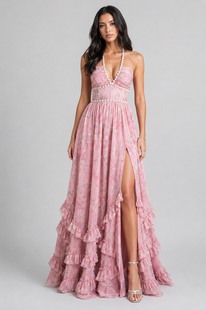 VALESKA | Abito Maxy Chic in Stile Vintage a Fiori