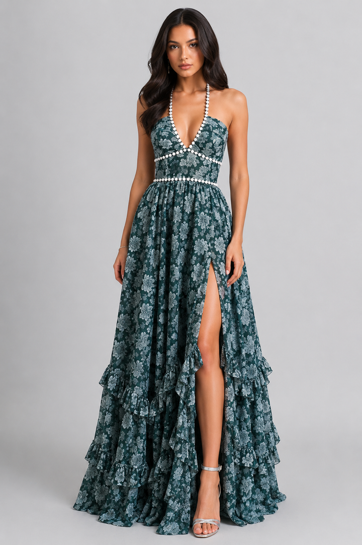 VALESKA | Abito Maxy Chic in Stile Vintage a Fiori