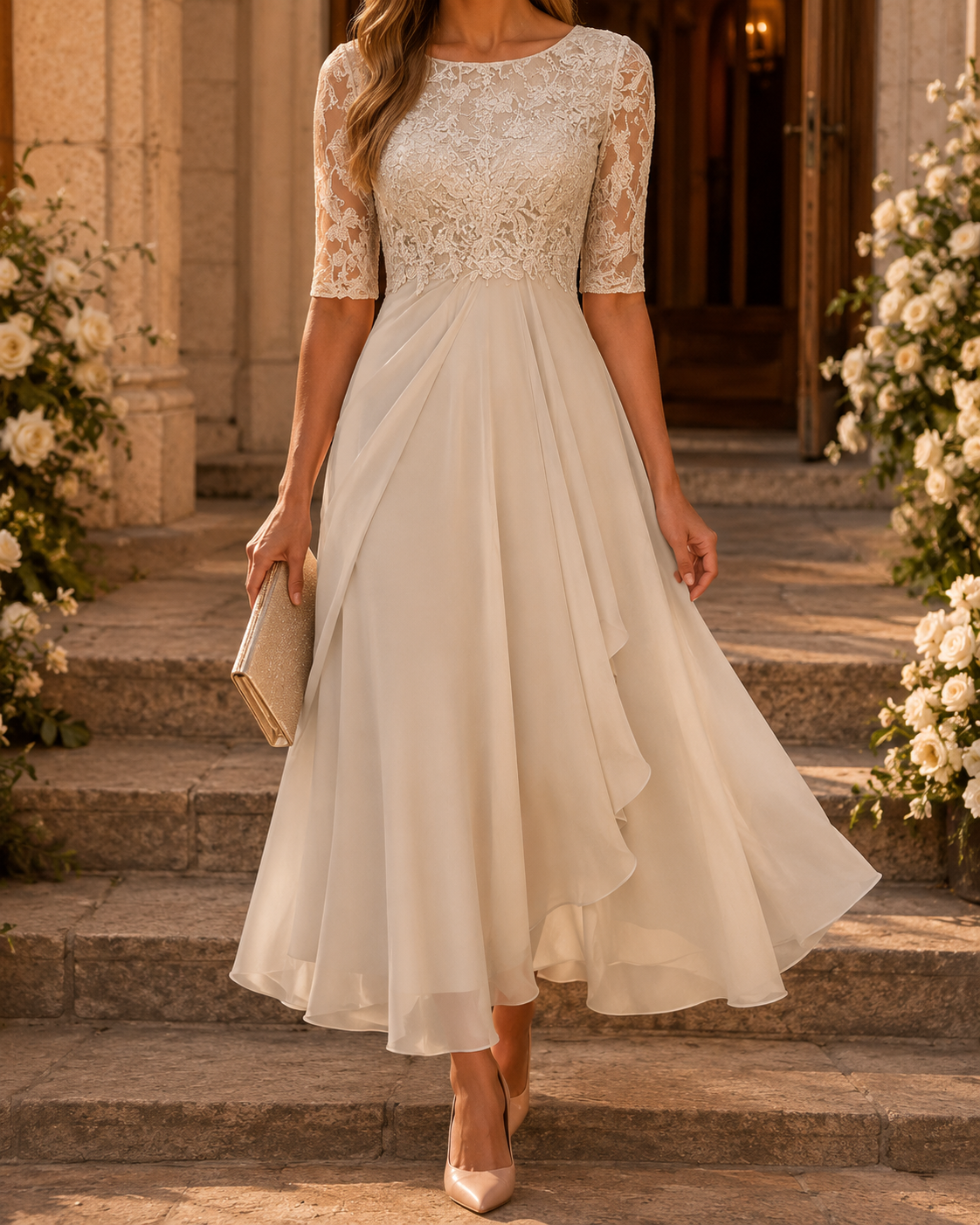 ROSA – IL ABITO MIDI IN PIZZO CHE VALORIZZA LA TUA SILHOUETTE