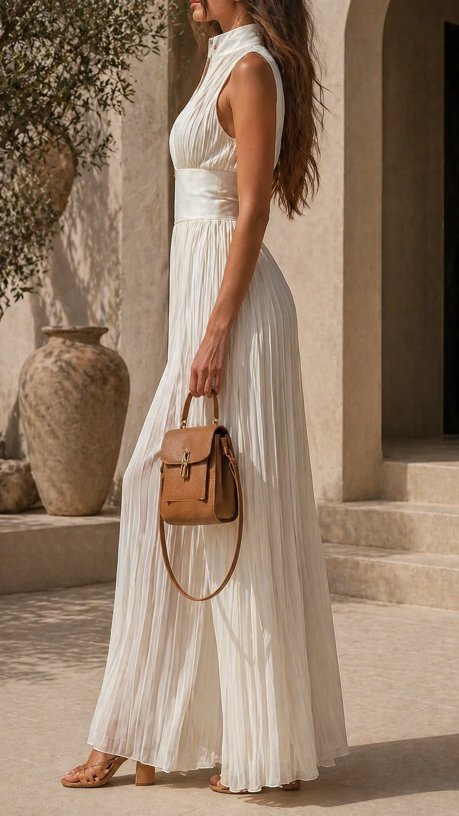 Bianca | Mono Plissettato Elegante con Scollo Profondo