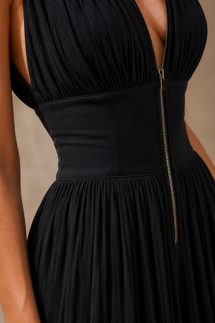 Bianca | Mono Plissettato Elegante con Scollo Profondo