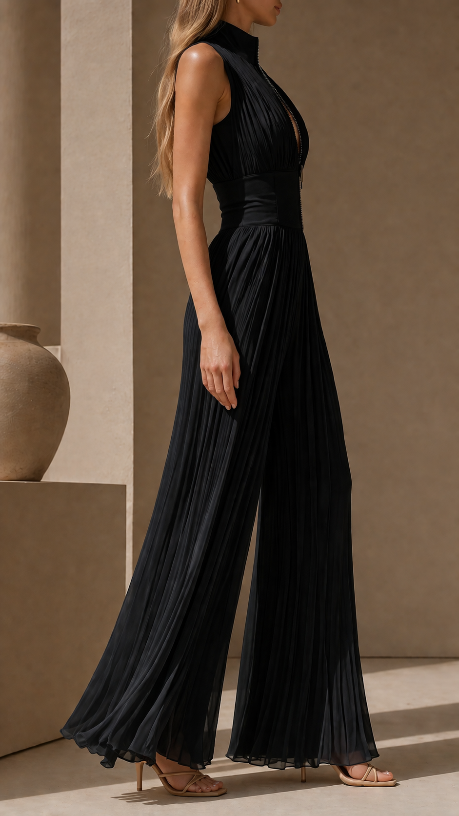 Bianca | Mono Plissettato Elegante con Scollo Profondo