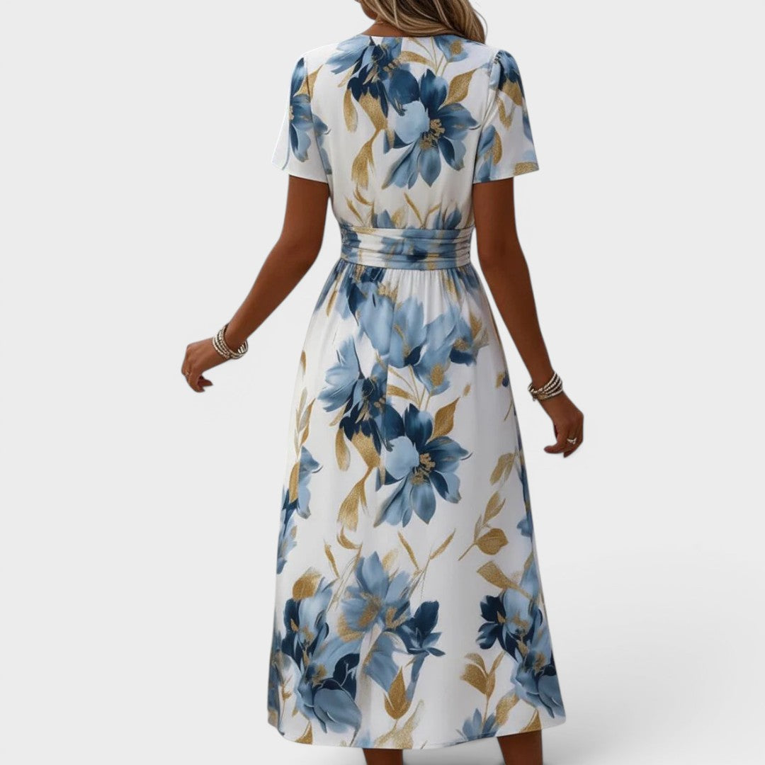 Elara | Vestito Midi Incrociato Floreale con Vita Regolabile
