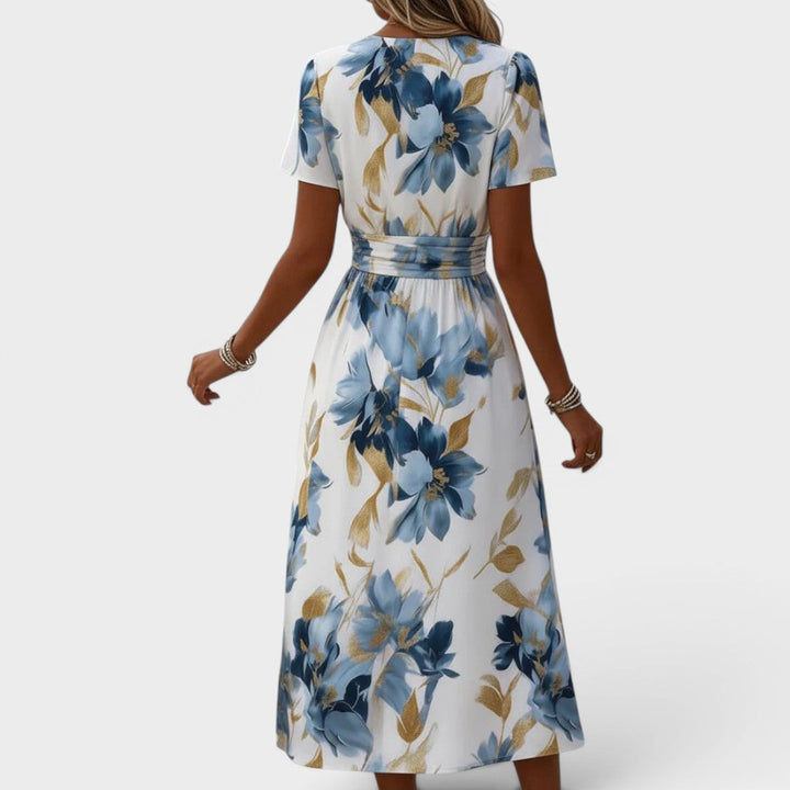 Elara | Vestito Midi Incrociato Floreale con Vita Regolabile