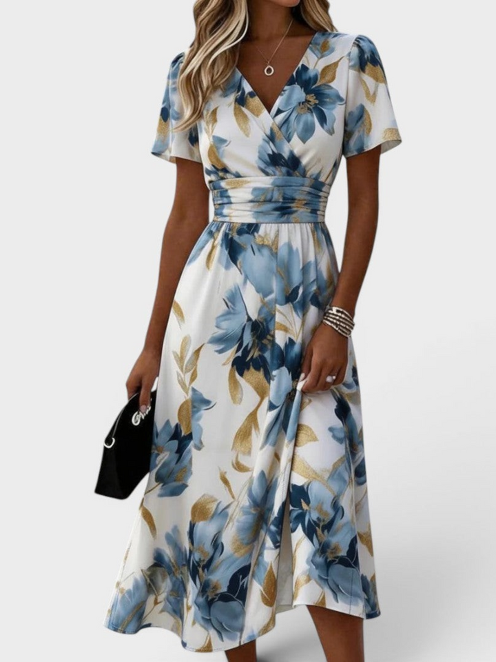 Elara | Vestito Midi Incrociato Floreale con Vita Regolabile
