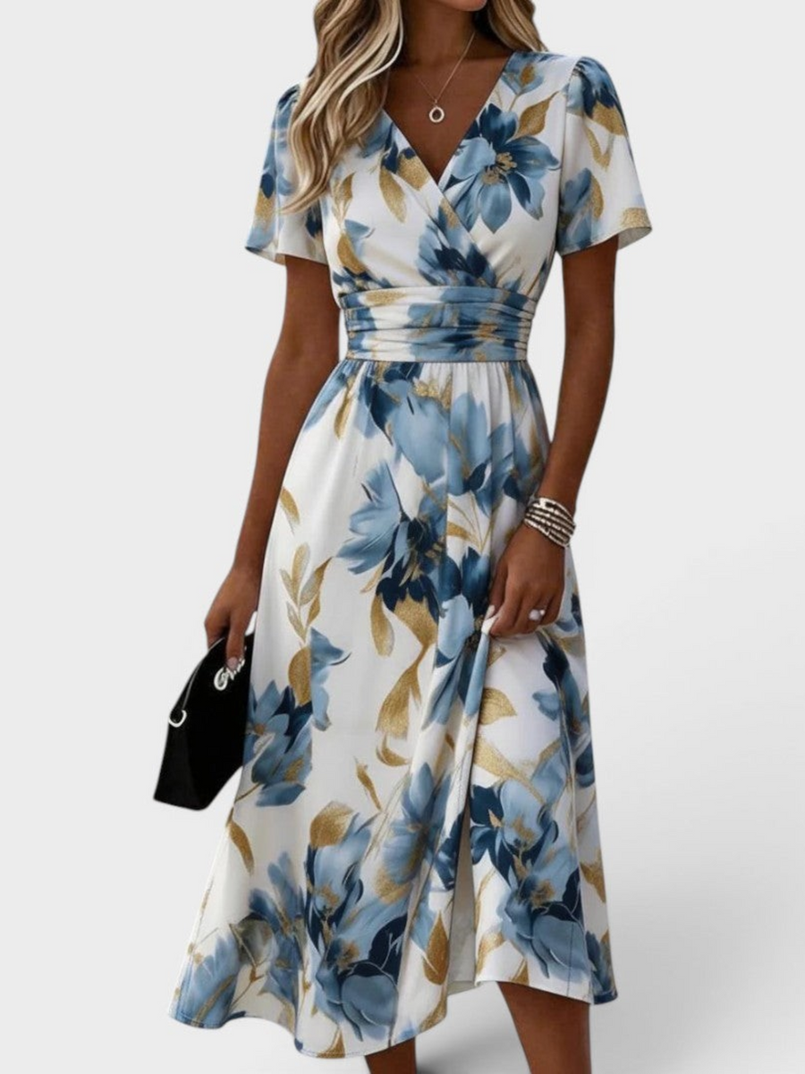 Elara | Vestito Midi Incrociato Floreale con Vita Regolabile