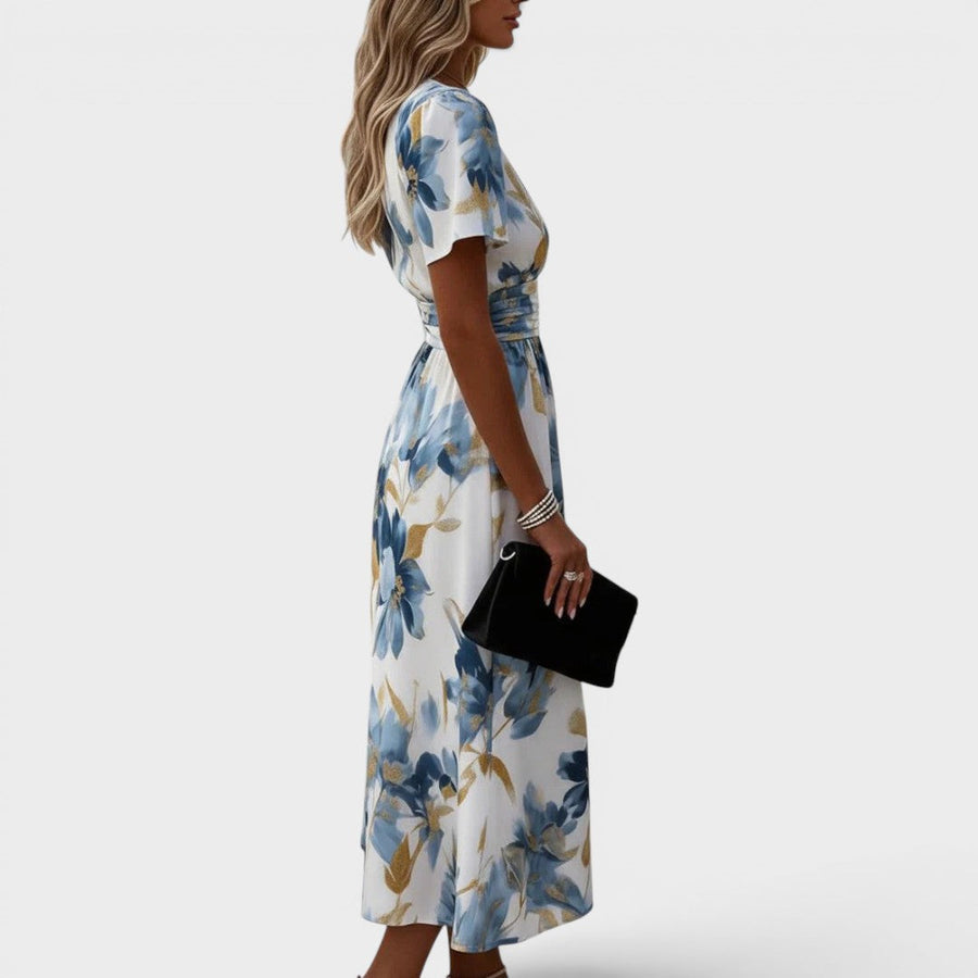 Elara | Vestito Midi Incrociato Floreale con Vita Regolabile