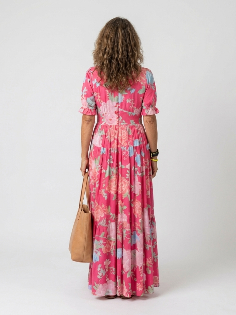 Giulia | Abito midi floreale senza maniche con scollatura a V