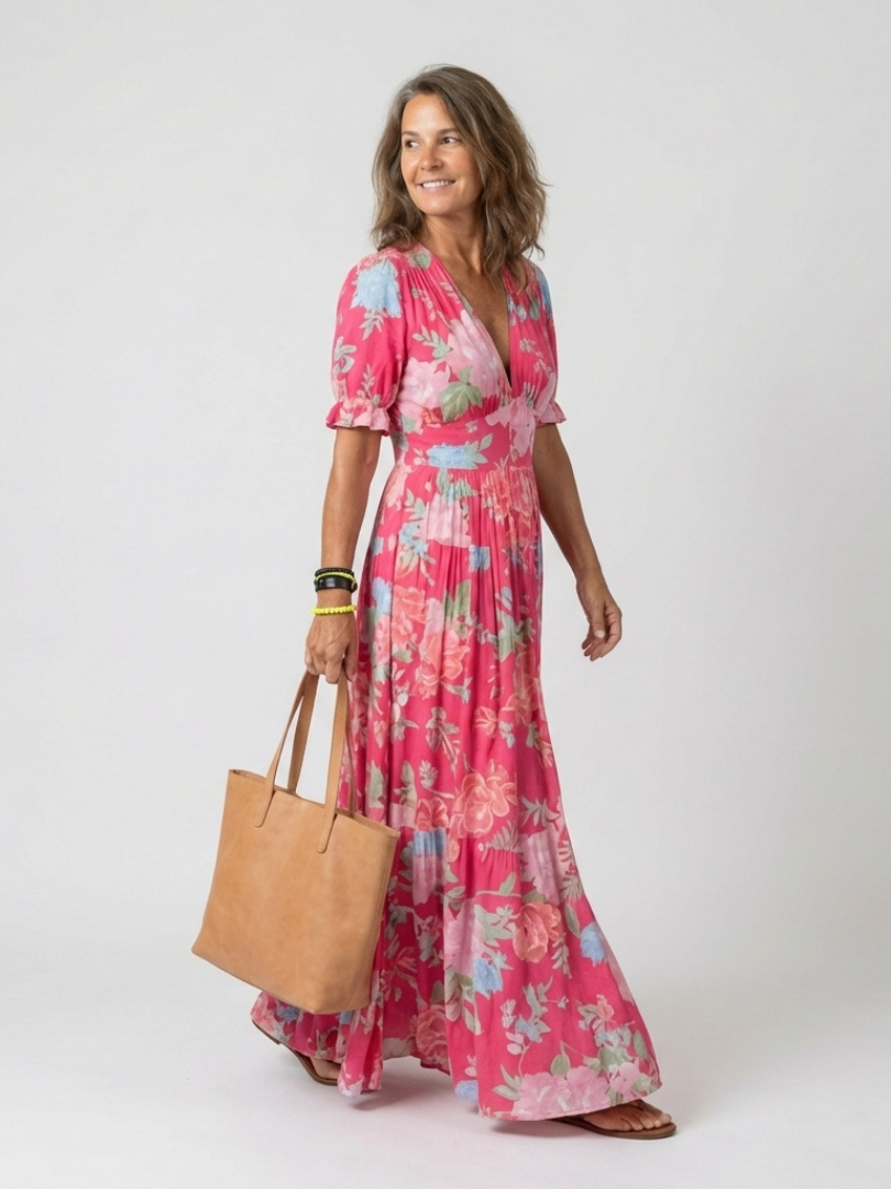 Giulia | Abito midi floreale senza maniche con scollatura a V