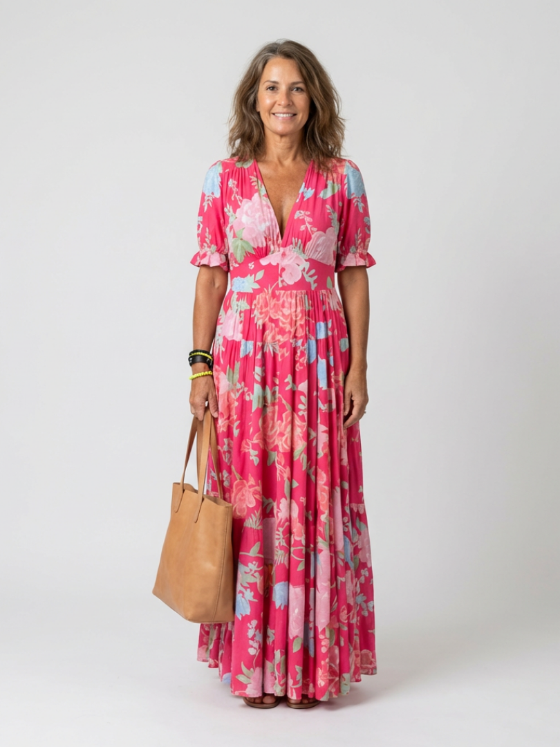 Giulia | Abito midi floreale senza maniche con scollatura a V