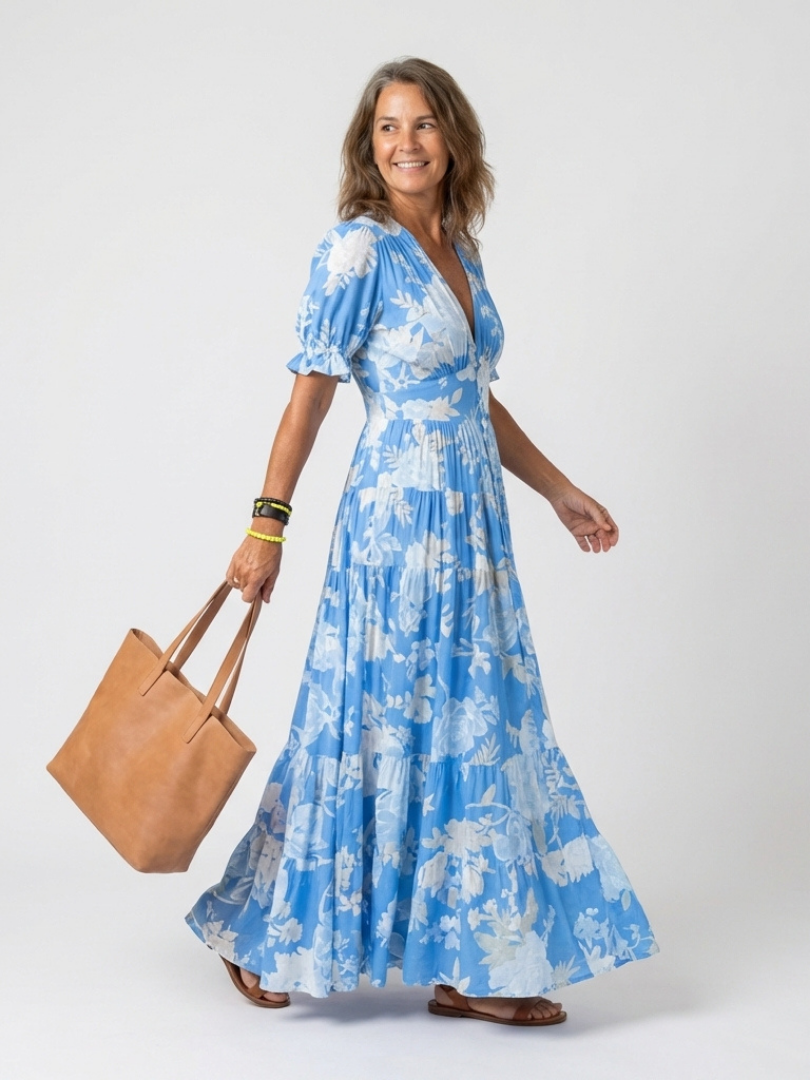 Giulia | Abito midi floreale senza maniche con scollatura a V