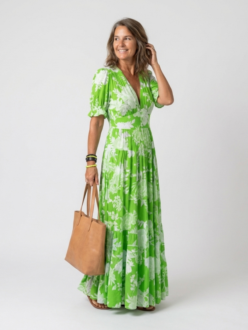 Giulia | Abito midi floreale senza maniche con scollatura a V