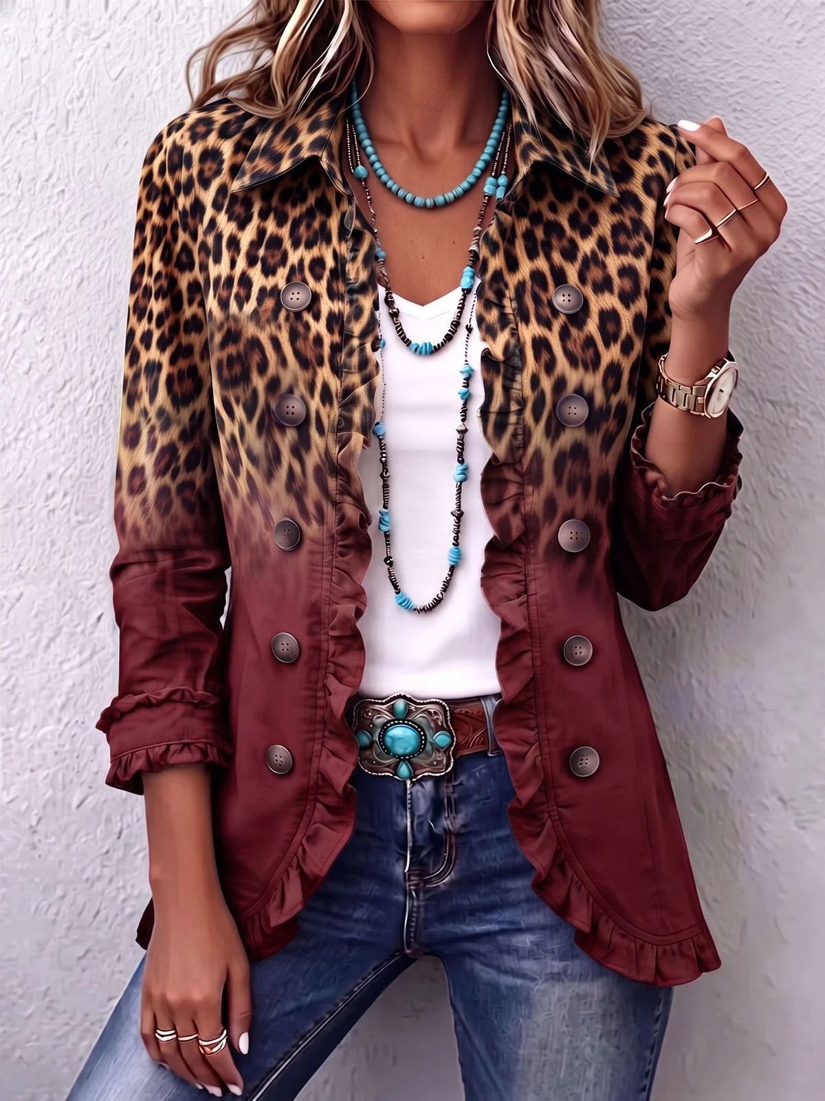 Giulia | Giacca Vintage Leopardata Sfumata con Volant