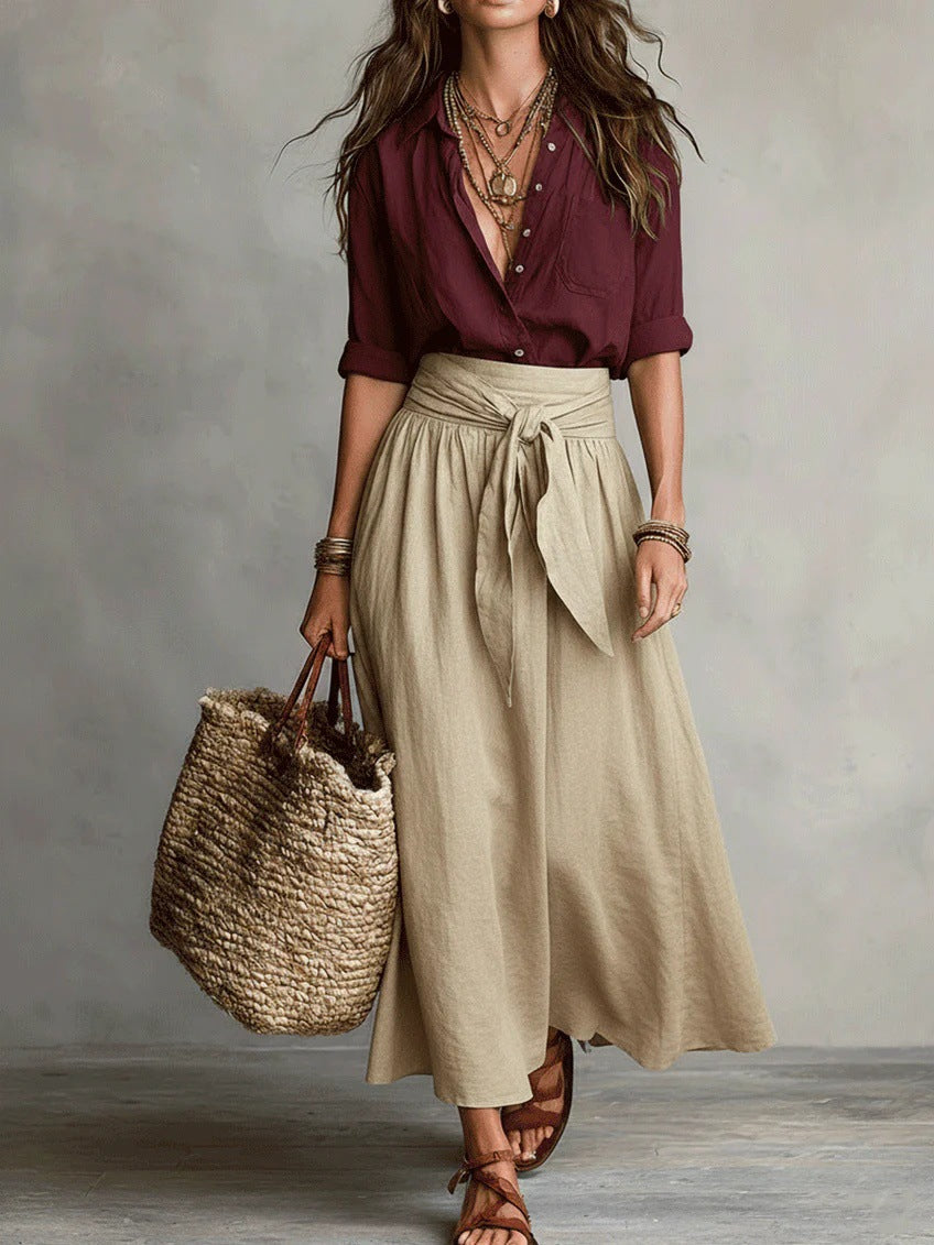 Elena | Set di Due Pezzi: Top Nero e Gonna Midi Verde Oliva