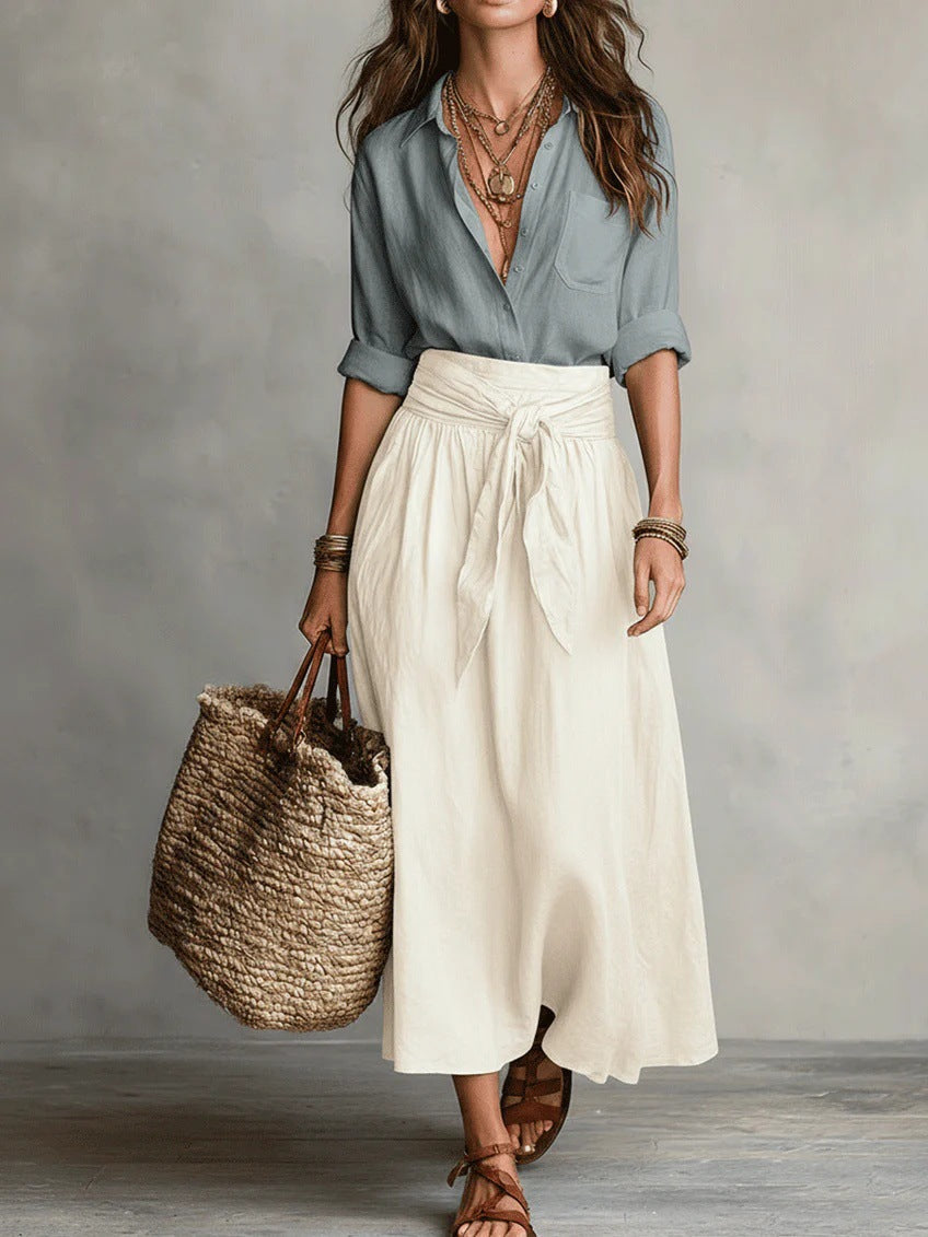 Elena | Set di Due Pezzi: Top Nero e Gonna Midi Verde Oliva
