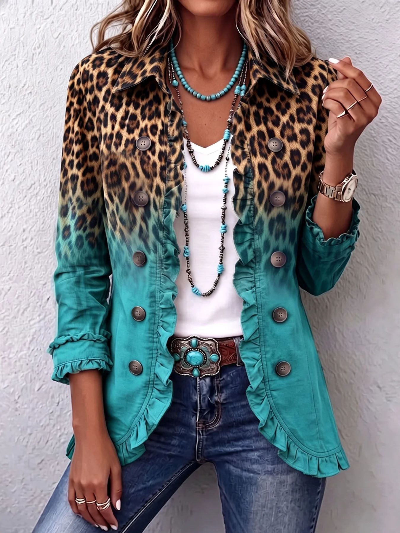 Giulia | Giacca Vintage Leopardata Sfumata con Volant
