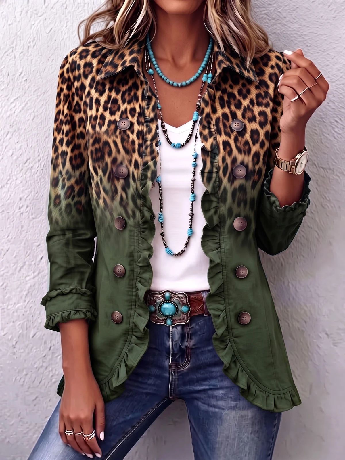 Giulia | Giacca Vintage Leopardata Sfumata con Volant