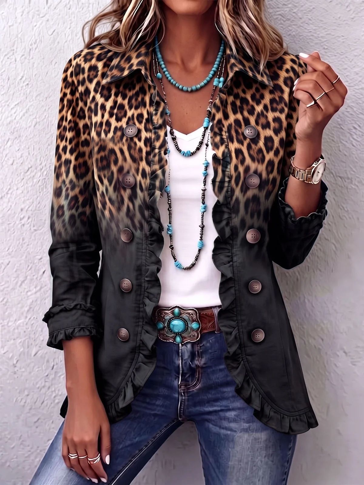 Giulia | Giacca Vintage Leopardata Sfumata con Volant