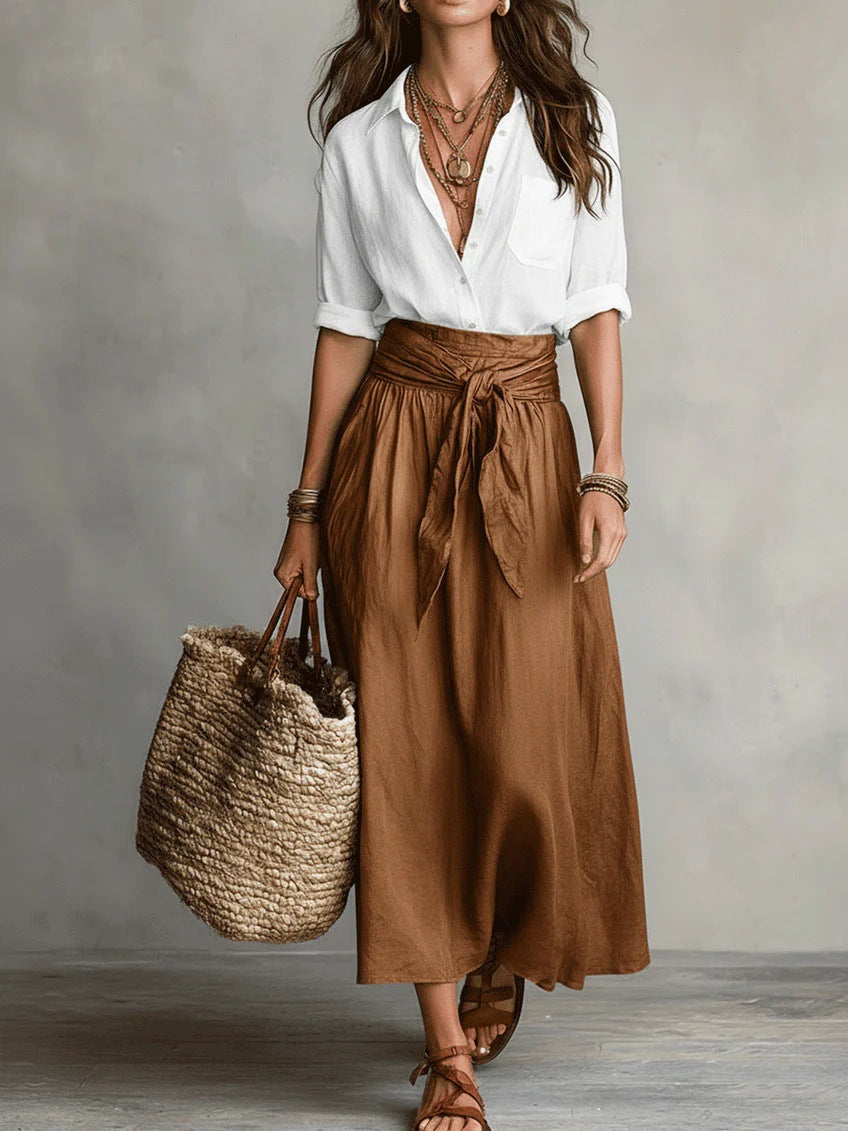Elena | Set di Due Pezzi: Top Nero e Gonna Midi Verde Oliva