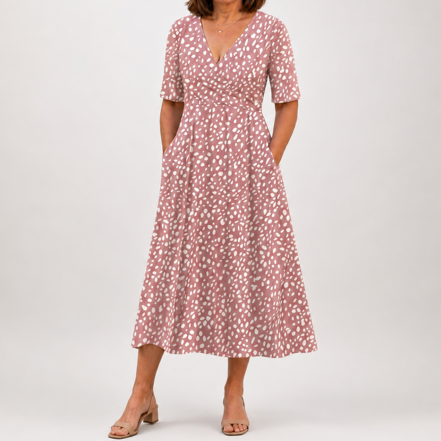 Flor | Abito midi a pois, elegante e che valorizza la pancia