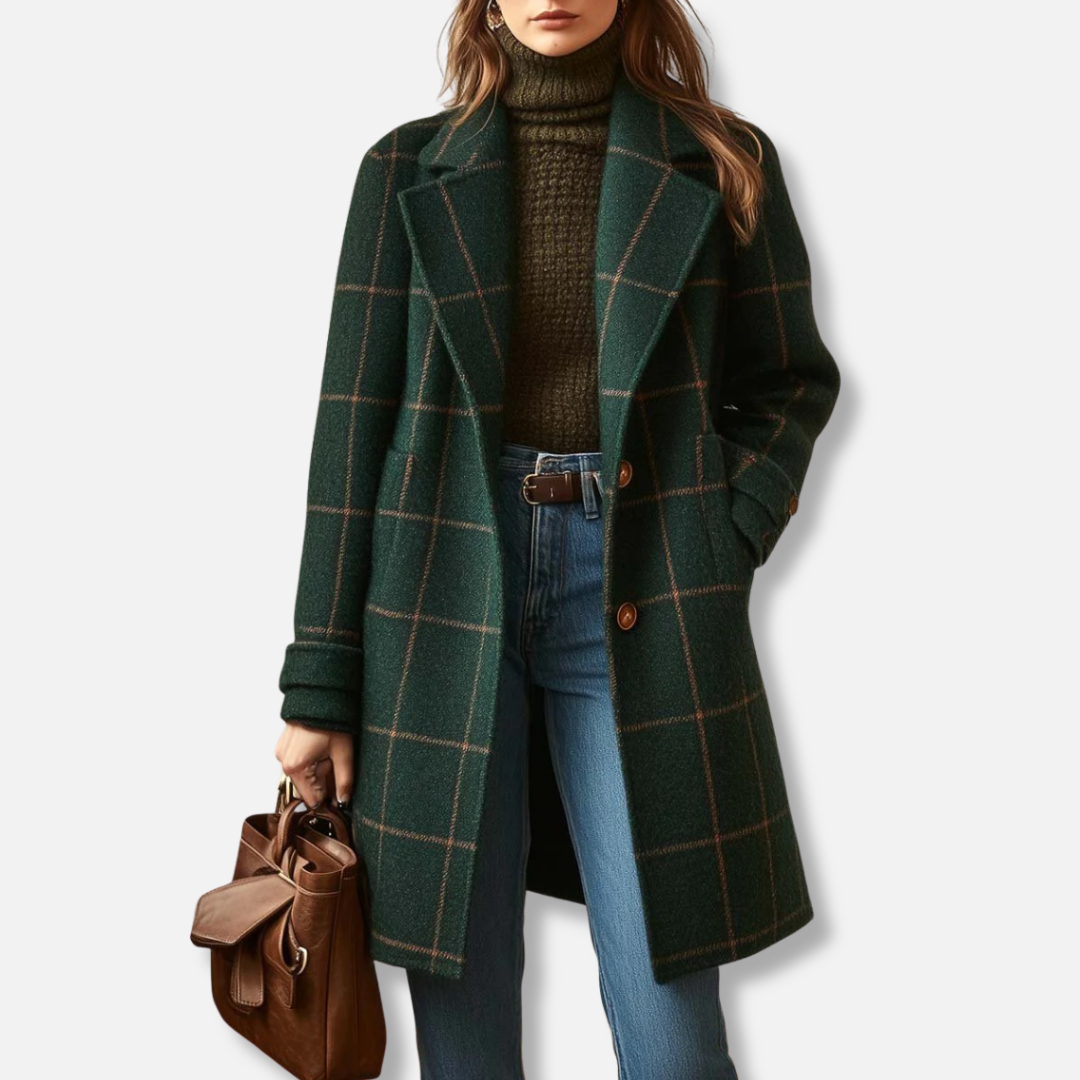 Paola | Cappotto lungo in lana a quadri senza tempo