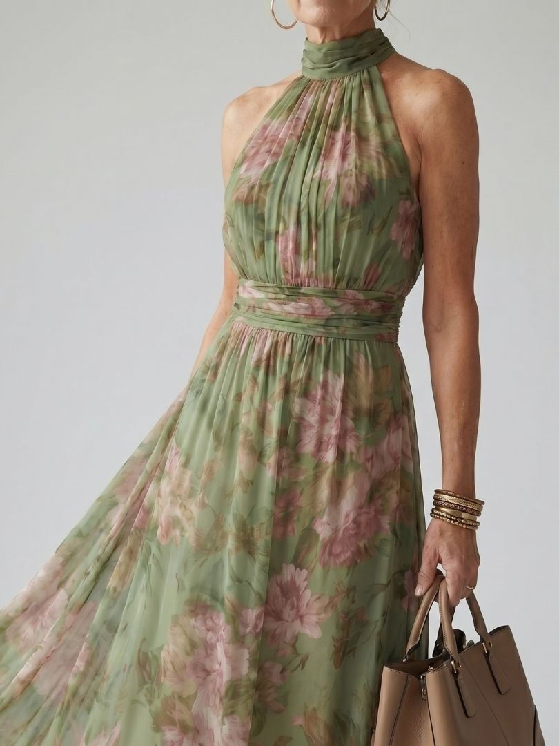 Aurora | Abito midi con scollo all'americana arricciato