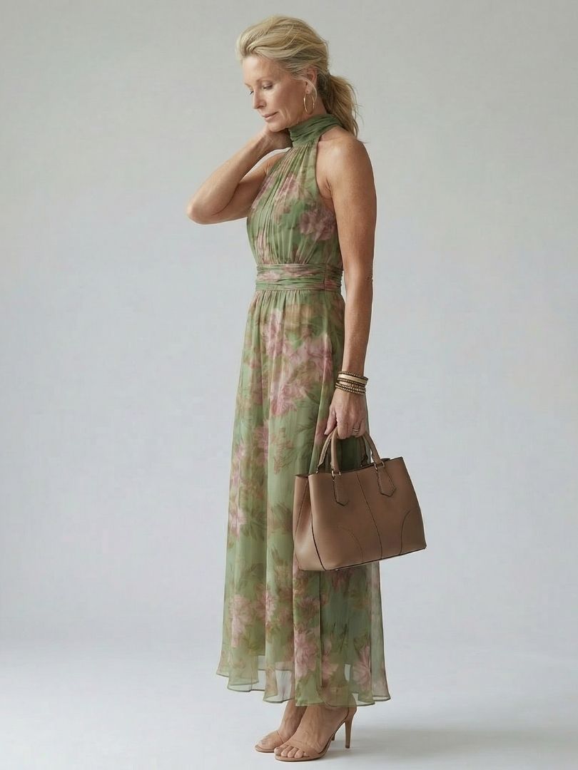Aurora | Abito midi con scollo all'americana arricciato