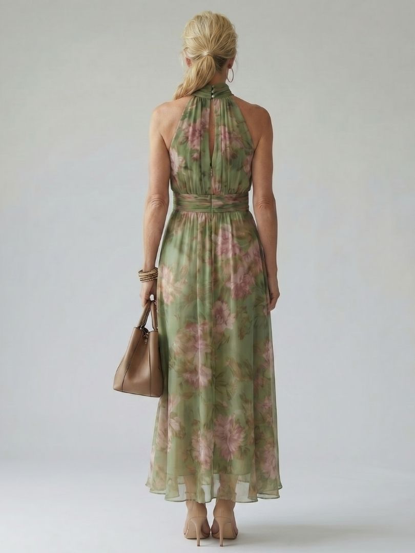 Aurora | Abito midi con scollo all'americana arricciato