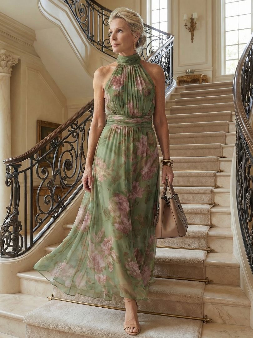 Aurora | Abito midi con scollo all'americana arricciato
