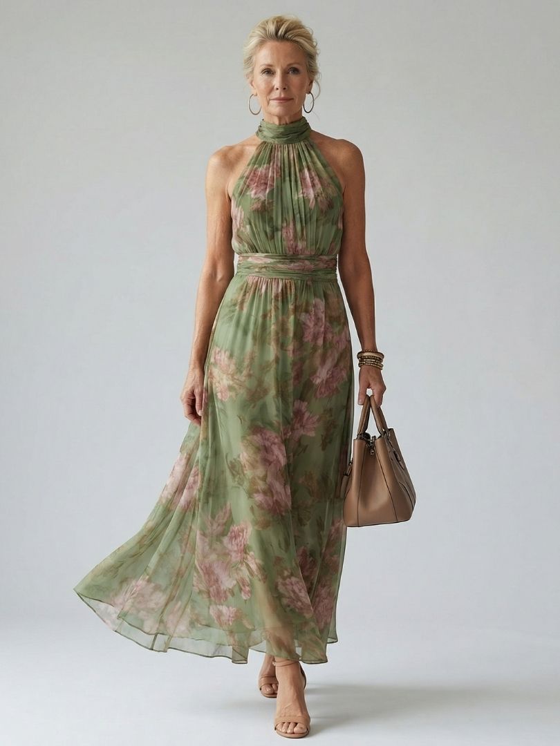 Aurora | Abito midi con scollo all'americana arricciato