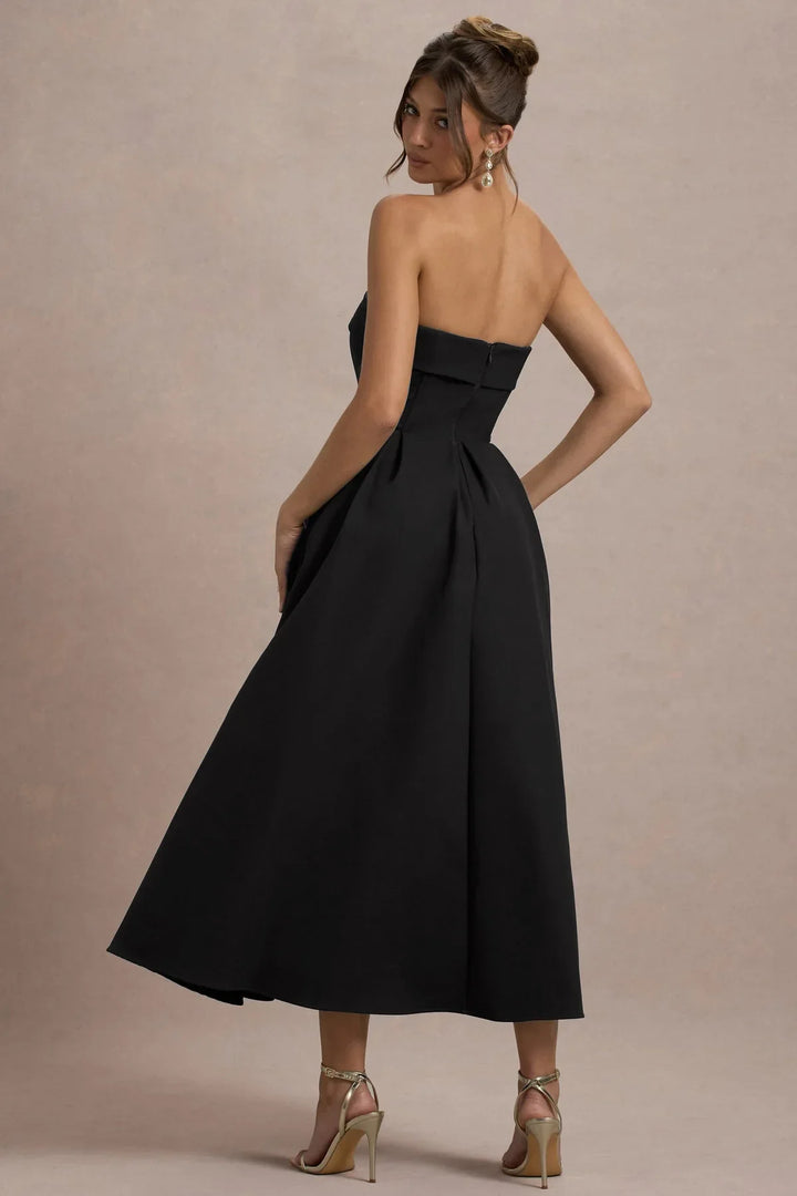ANNE | Vestito Midi Elegante con Scollatura Senza Spalline