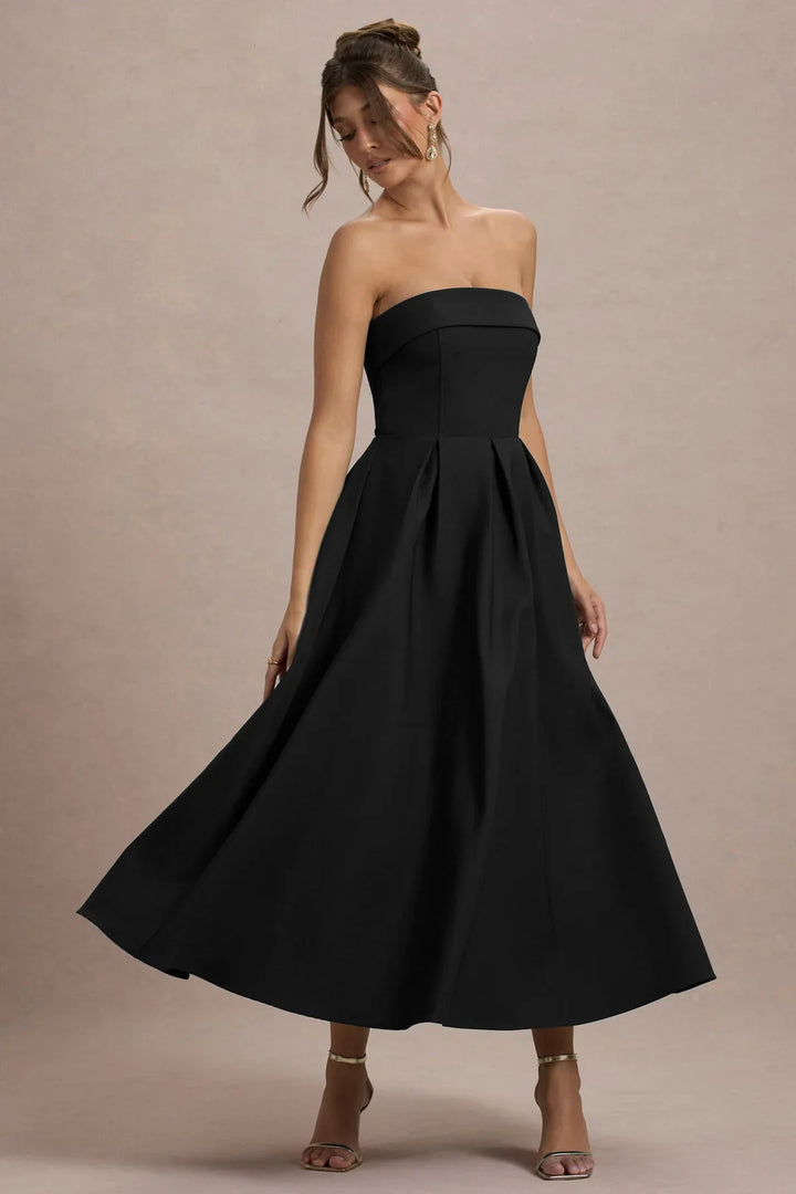 ANNE | Vestito Midi Elegante con Scollatura Senza Spalline