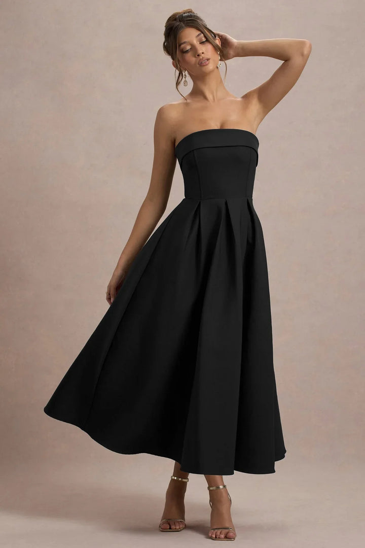 ANNE | Vestito Midi Elegante con Scollatura Senza Spalline