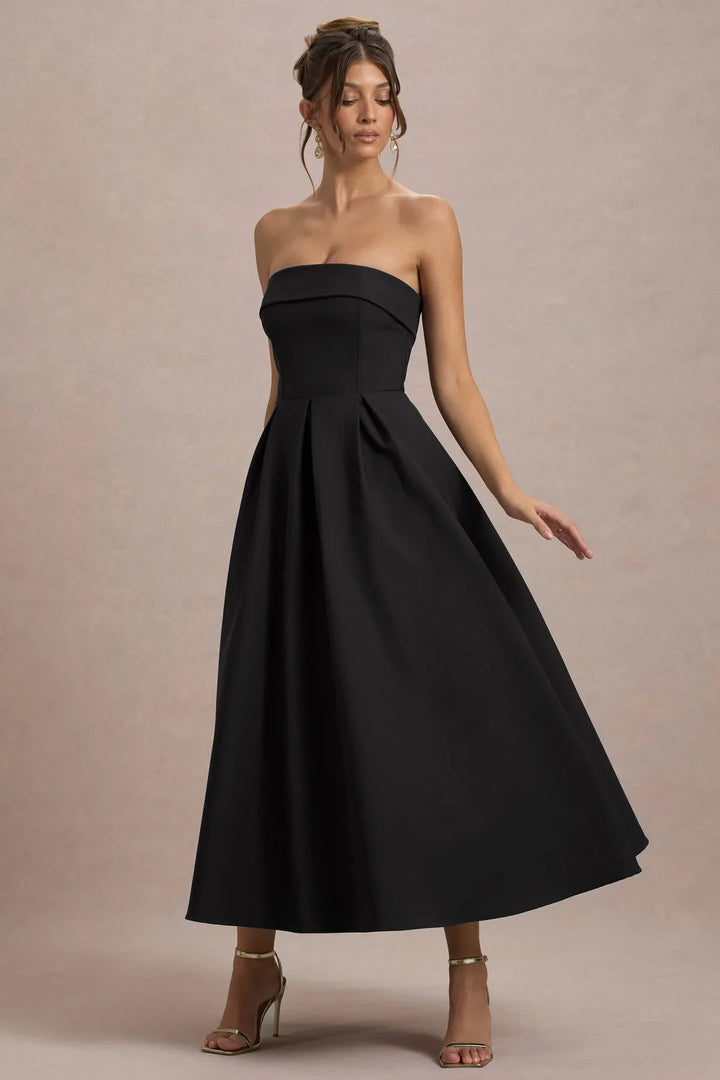 ANNE | Vestito Midi Elegante con Scollatura Senza Spalline