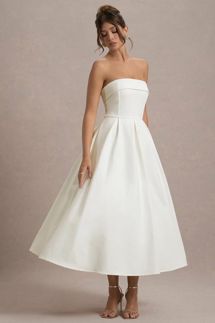 ANNE | Vestito Midi Elegante con Scollatura Senza Spalline