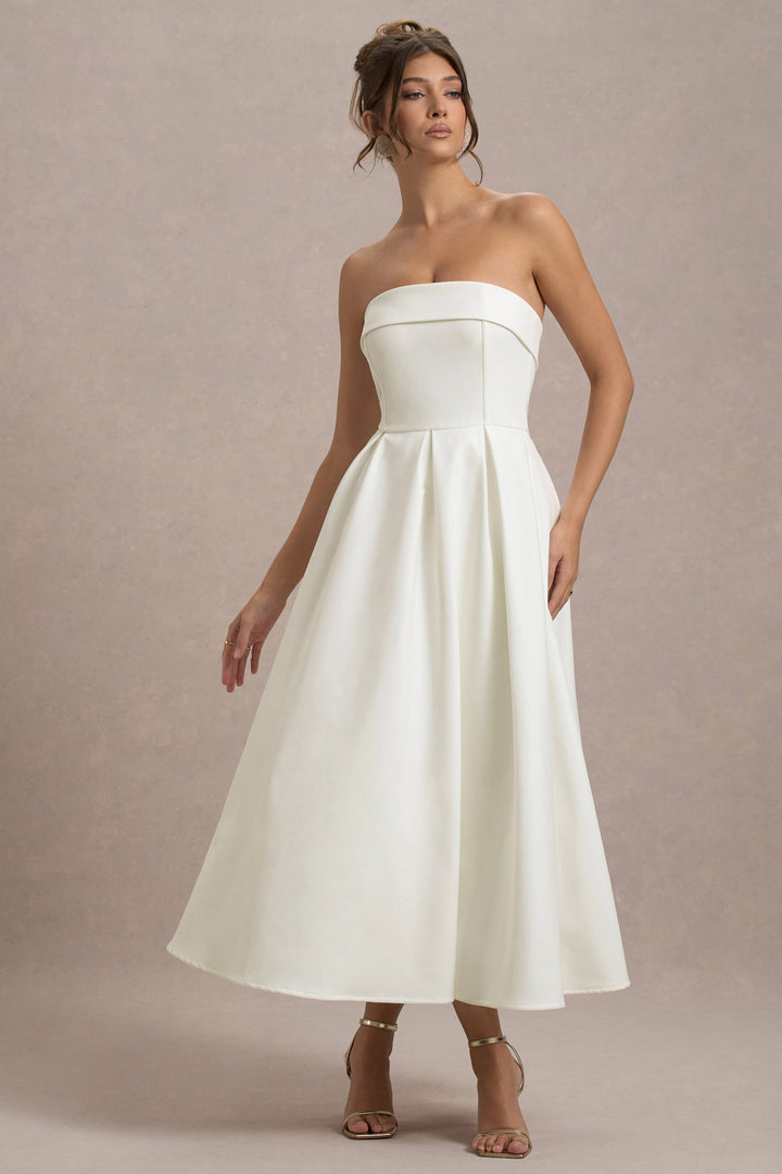 ANNE | Vestito Midi Elegante con Scollatura Senza Spalline