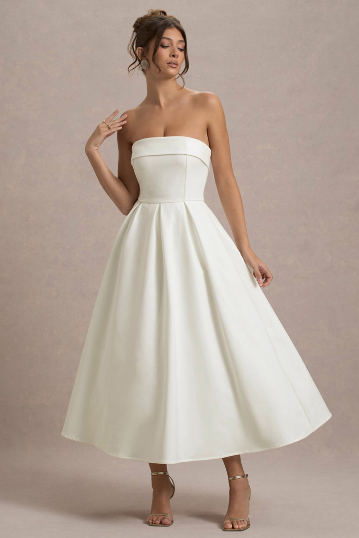 ANNE | Vestito Midi Elegante con Scollatura Senza Spalline