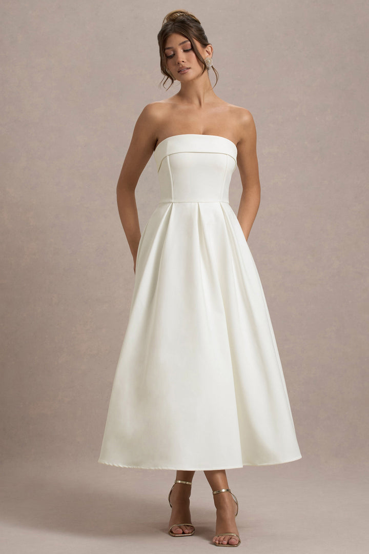 ANNE | Vestito Midi Elegante con Scollatura Senza Spalline