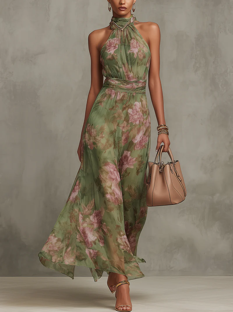 Livia - Abito Maxi Halter Floreale