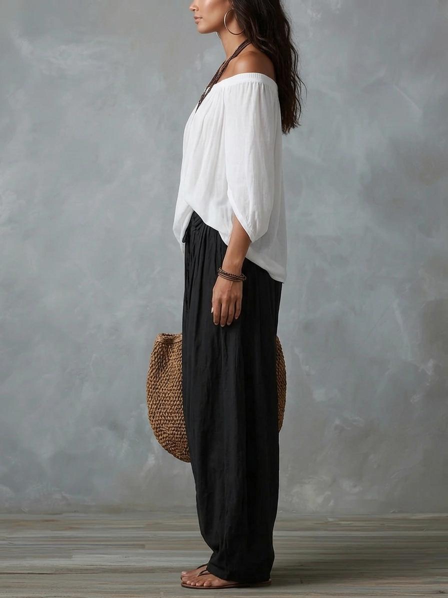 Luna - Completo con spalle scoperte e pantaloni fluidi