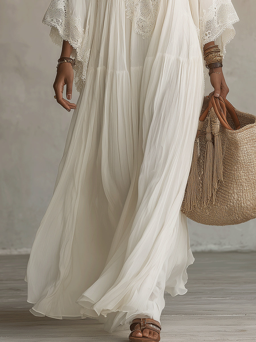 Indara | Abito lungo bianco con scollo a V